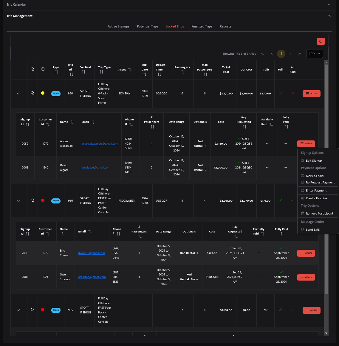Locked trip management