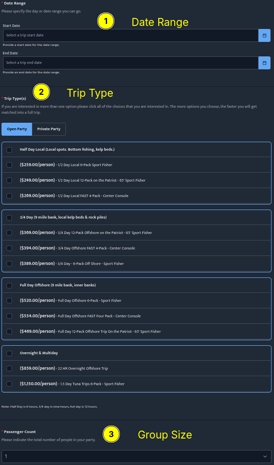 Customer signup form